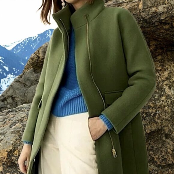 J CREW Stadium Italian Cloth Cocoon Coat Wool Blend Funnel Neck Olive Green - Picture 3 of 12